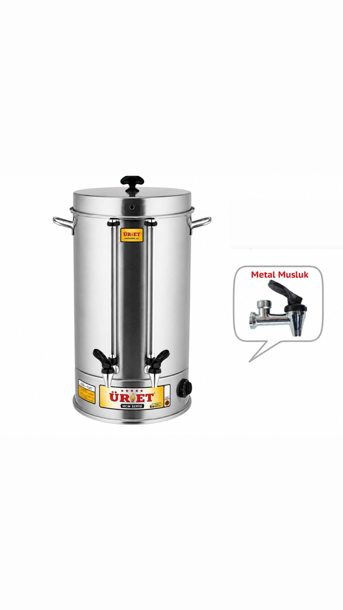 Üret MCM 120 12 Litre 120 Bardak Kapasiteli Metal Musluklu Çay Makinesi Paslanmaz Çelik